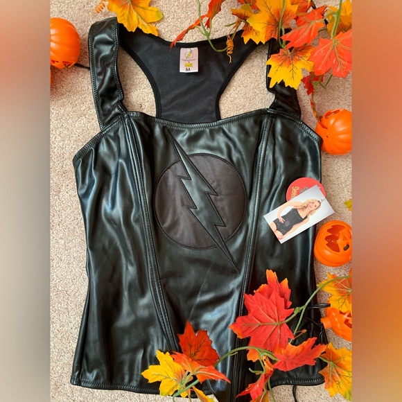 NWT Halloween Costume Wundergirl/Flash Zoom Faux Leather Fitted Corset/Superhero - Picture 2 of 16